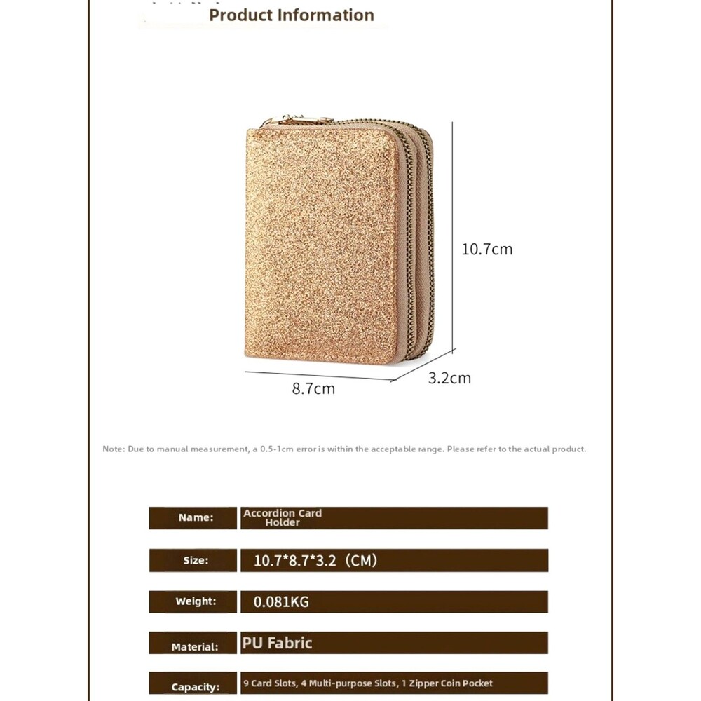 Silver Gold Glitter Wallet Double Zipper Accordion Card Holder Coin Purse NEW - Picture 4 of 13